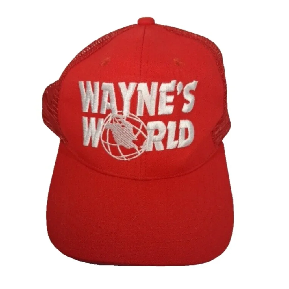 VTG Waynes World Hat Cap Red Movie Mike Myers SNL Halloween Costume Embroidery